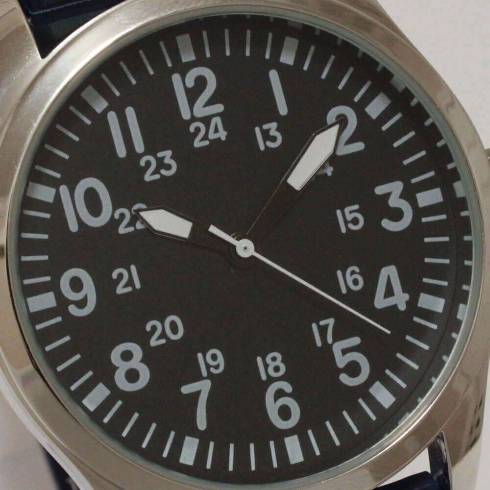 Men's Quartz Field Watch Silver Tone Case Blue Tropical Rubber Strap 42mm - Picture 12 of 12